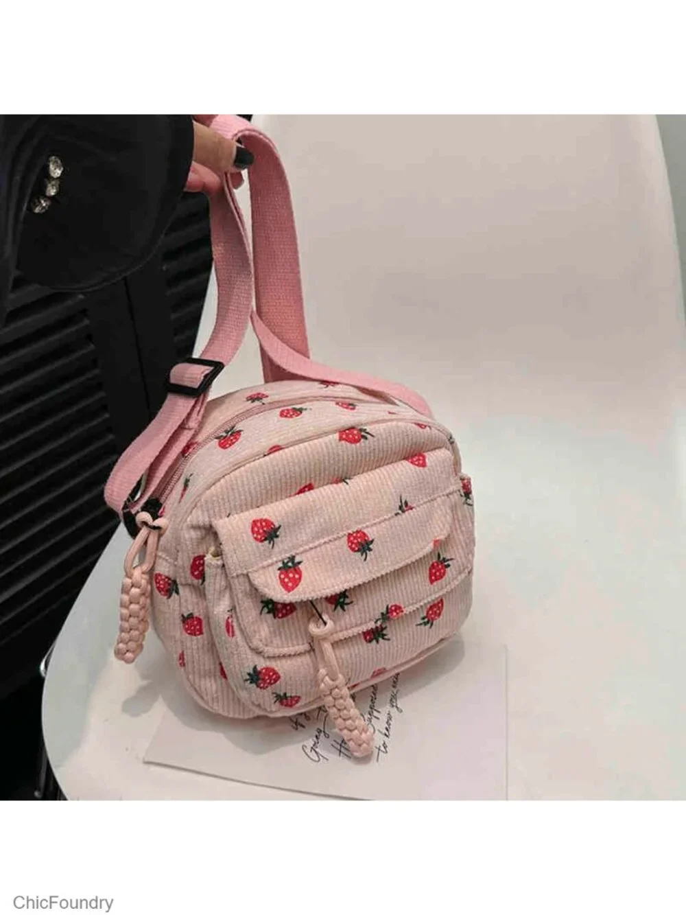 Strawberry Corduroy Tote Bag Large Capacity Crossbody